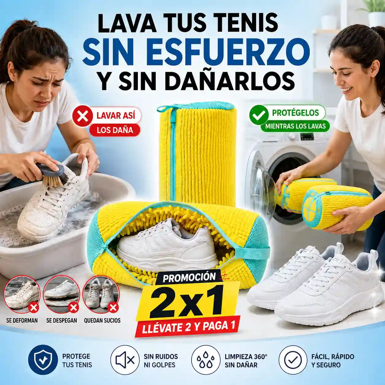 2X1 BOLSAS PROTECTORA PARA LAVAR ZAPATOS | Tenis impecables, lavadora protegida