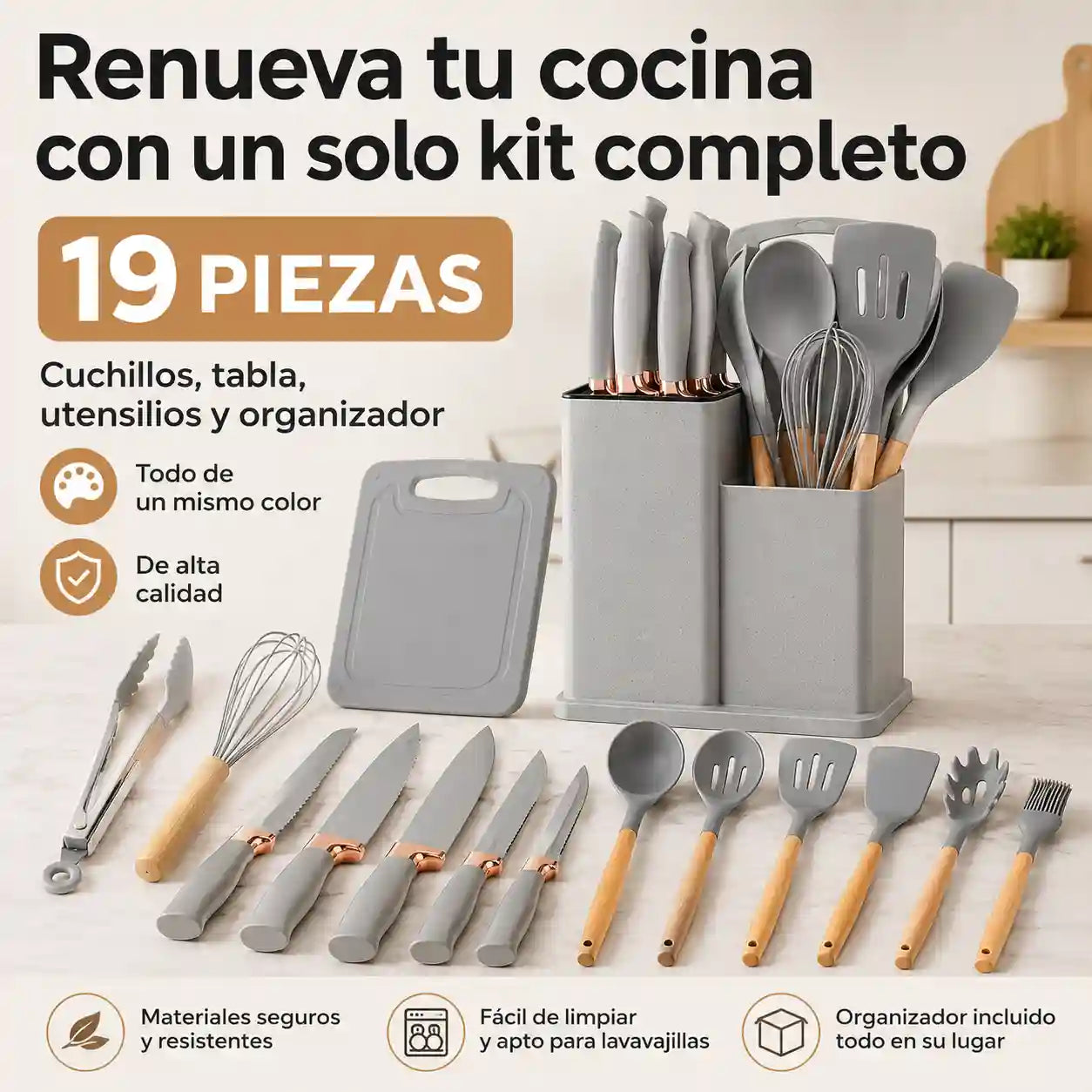 19 Utensilios + Organizador | Diseño Moderno y de buena calidad