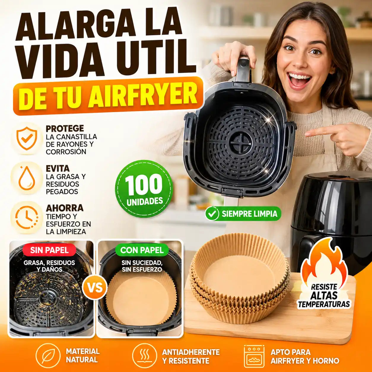 PACK DE PAPEL PARA HORNEAR SIN DAÑAR LA FREIDORA