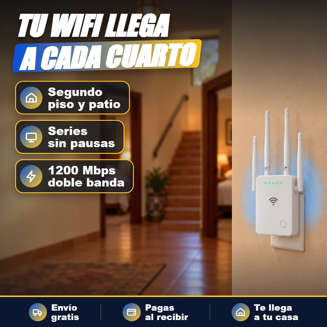 Repetidor WiFi enchufado en el pasillo llevando la señal a los cuartos