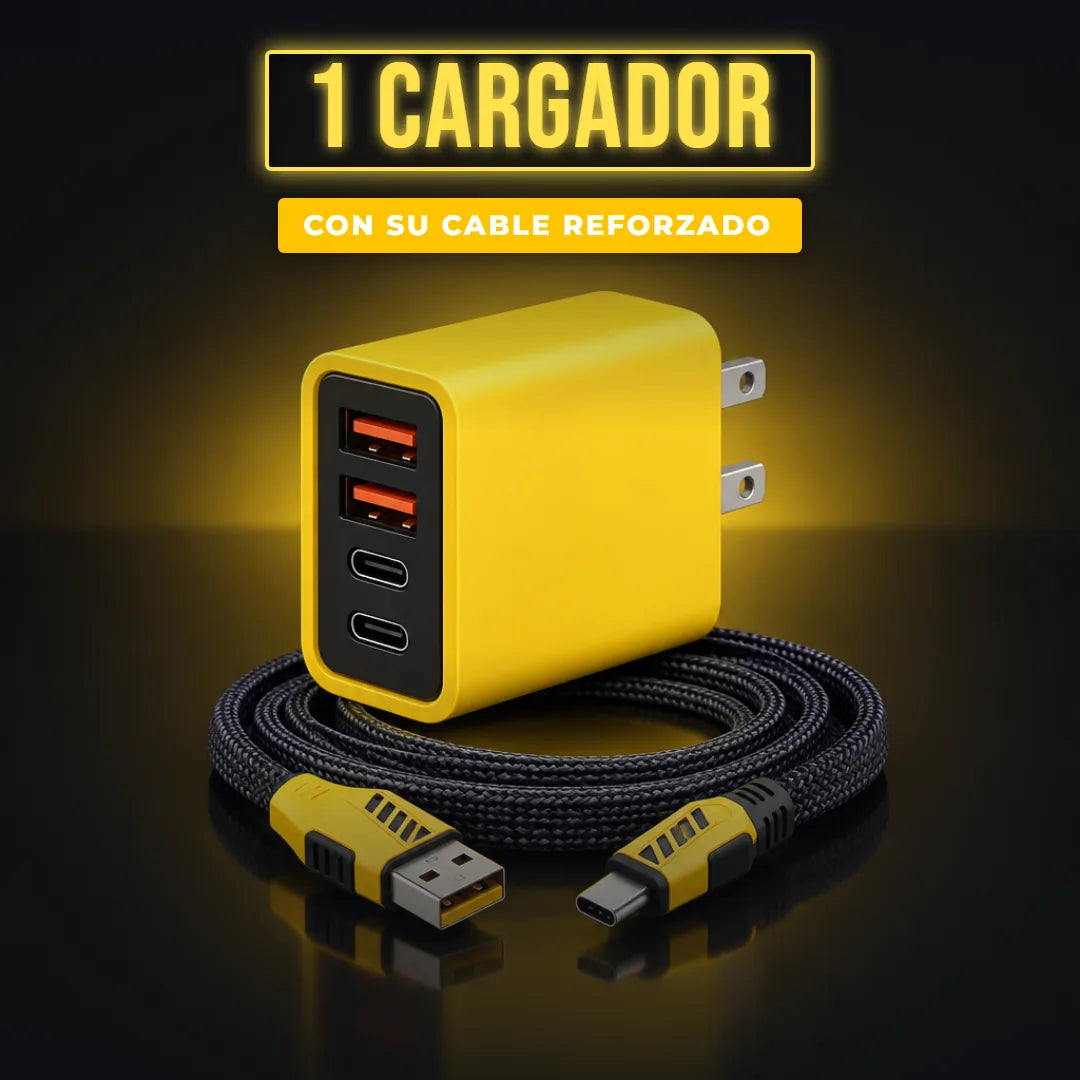 Un cargador amarillo con su cable