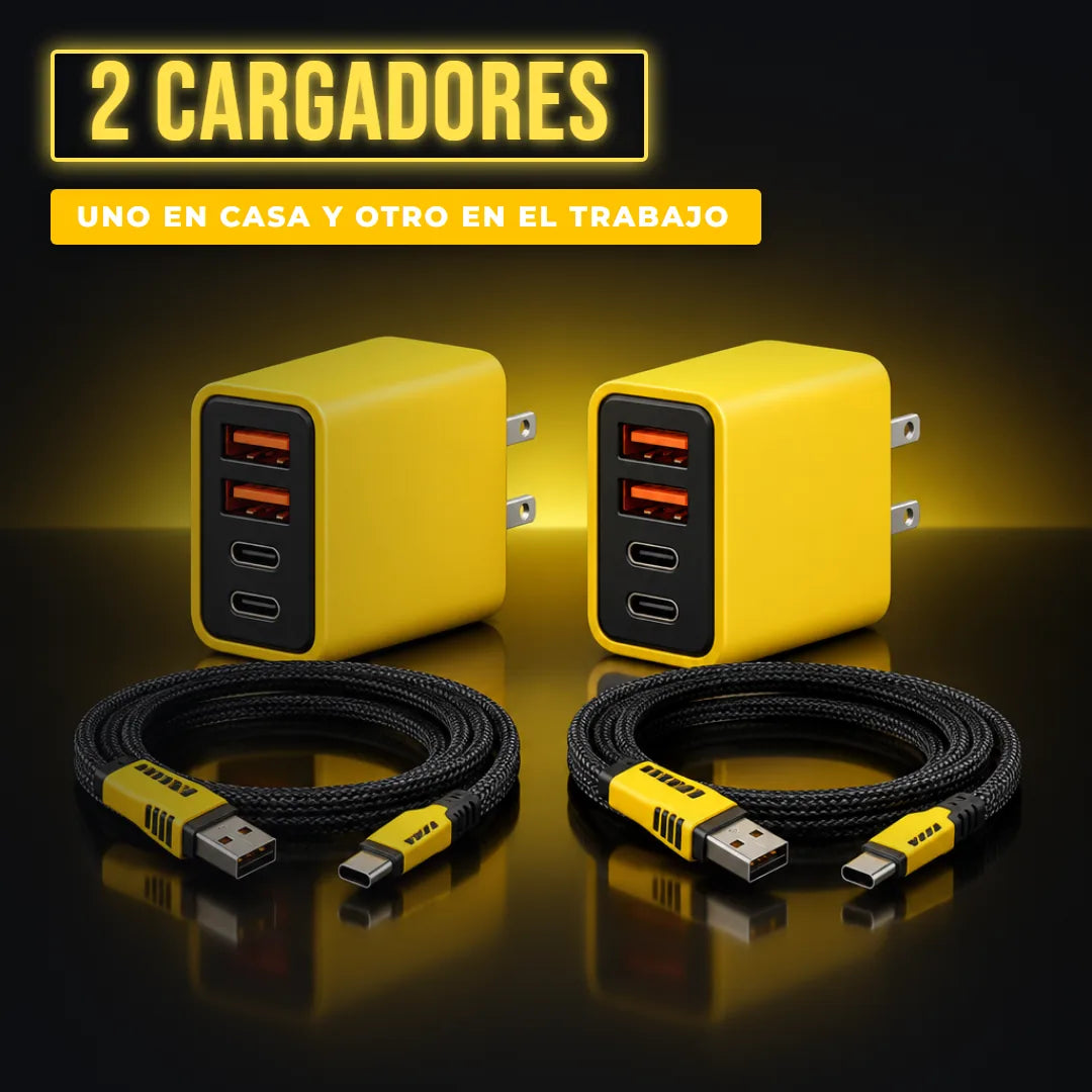 Dos cargadores amarillos con sus cables