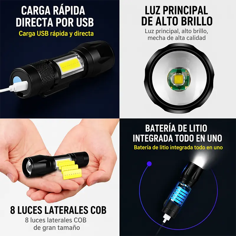 Linterna Táctica Recargable PROMO 2X1 Resistente al agua para camping y emergencias 🔦