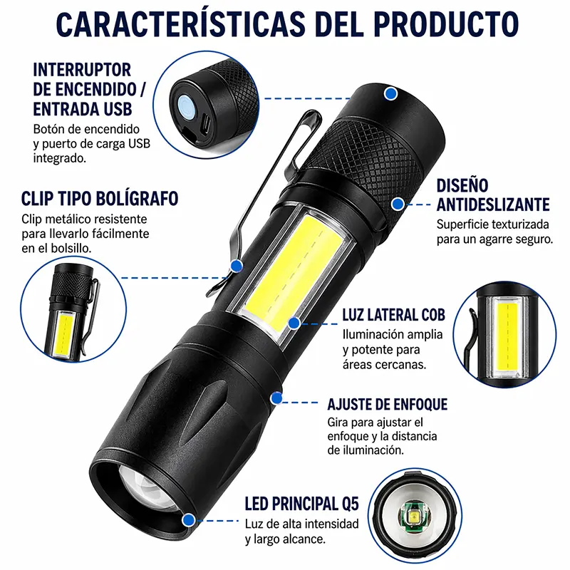 Linterna Táctica Recargable PROMO 2X1 Resistente al agua para camping y emergencias 🔦