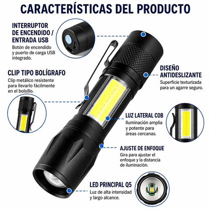 Linterna Táctica Recargable PROMO 2X1 Resistente al agua para camping y emergencias 🔦