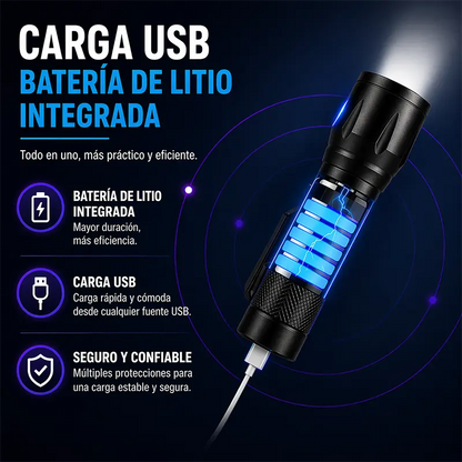 Linterna Táctica Recargable PROMO 2X1 Resistente al agua para camping y emergencias 🔦