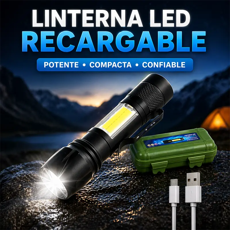 Linterna Táctica Recargable PROMO 2X1 Resistente al agua para camping y emergencias 🔦