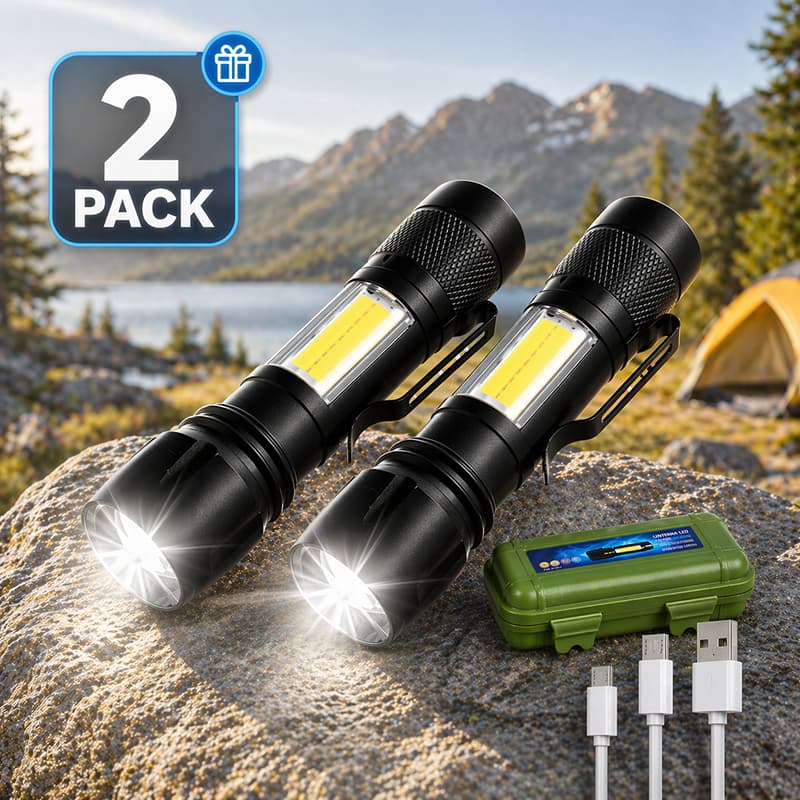 Linterna Táctica Recargable PROMO 2X1 Resistente al agua para camping y emergencias 🔦