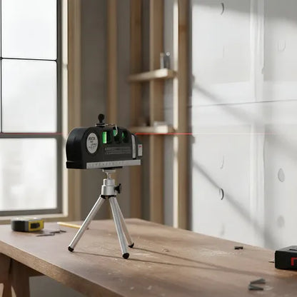 NIVEL LASER MULTIUSOS | Nivel de 3 burbujas + Láser de línea cruzada + Cinta métrica 2.5m + Regla de acero
