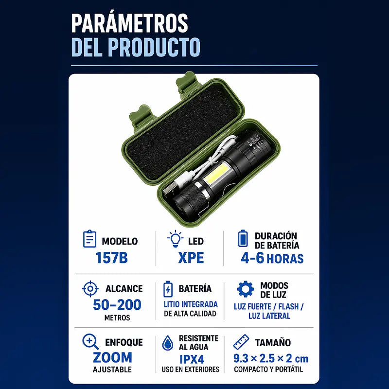 Linterna Táctica Recargable PROMO 2X1 Resistente al agua para camping y emergencias 🔦