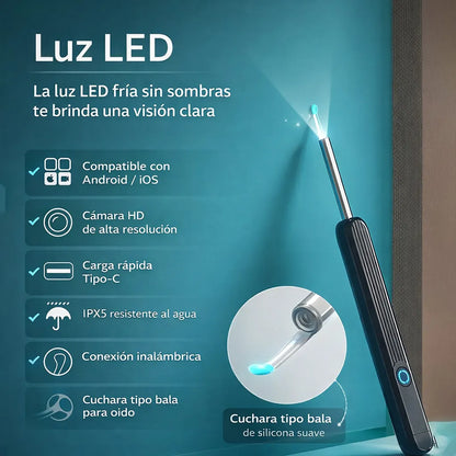 Limpiador de Oídos con Cámara HD y Luz LED