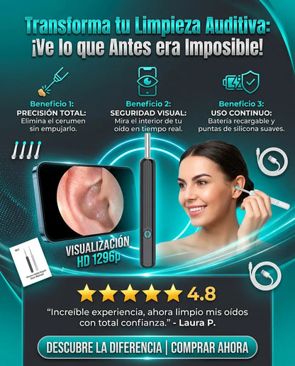Limpiador de Oídos con Cámara HD y Luz LED